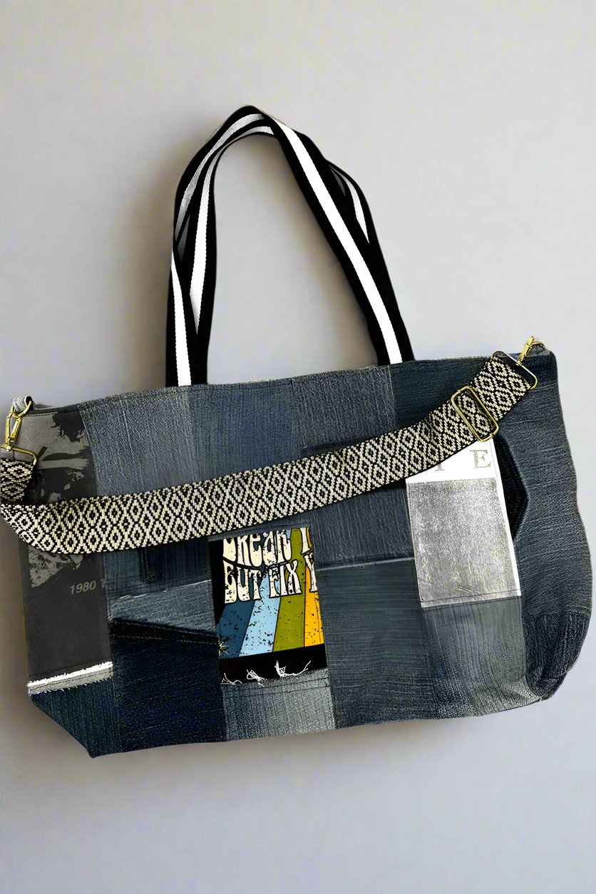 Bumble Bee Denim Collage Tote